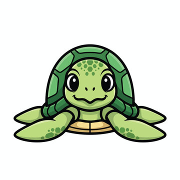 Cute cartoon turtle with big eyes and smiling expression, ready for adventure