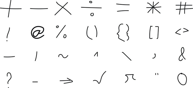 Collection of Hand- Drawn Mathematical and Punctuation Symbols Keywords: symbols, math