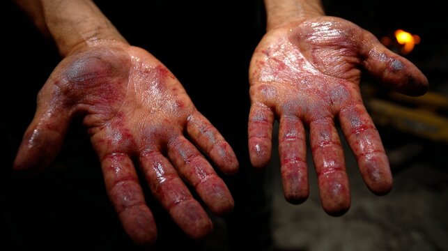 Worn Hands with Signs of Hard Work and Struggle