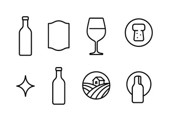 Naklejka premium Collection of simple line art icons related to wine and vineyards