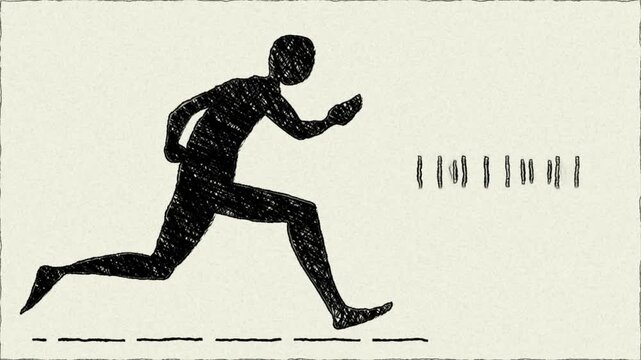 Freedom Concept Sketch of Running Silhouette Sprinting Forward Symbolizing Escape And Movement