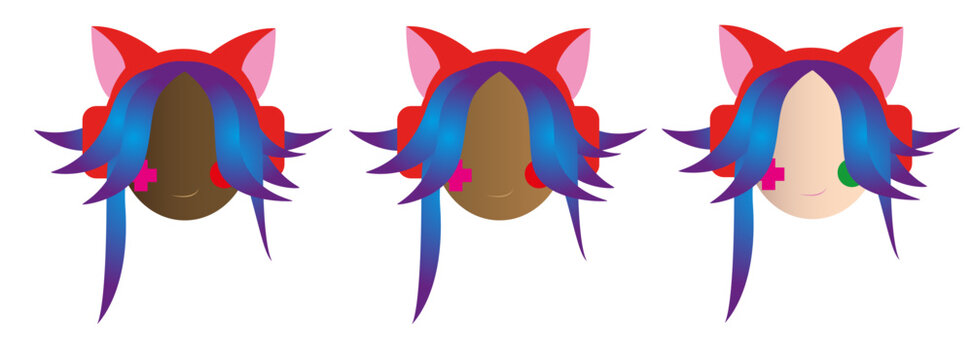 Set of Diverse Female Gamer Avatars with Cat Ear Headphones and Colorful Hair Vector Illustration