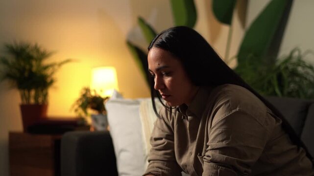 Potrait of young woman stressed pensive woman thinking about her problems