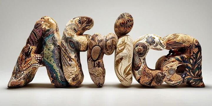 Stylized Africa text with ethnic patterns forming artistic decorative cultural design element