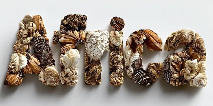 Stylized Africa text with ethnic patterns forming artistic decorative cultural design element