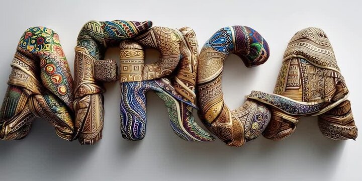 Stylized Africa text with ethnic patterns forming artistic decorative cultural design element