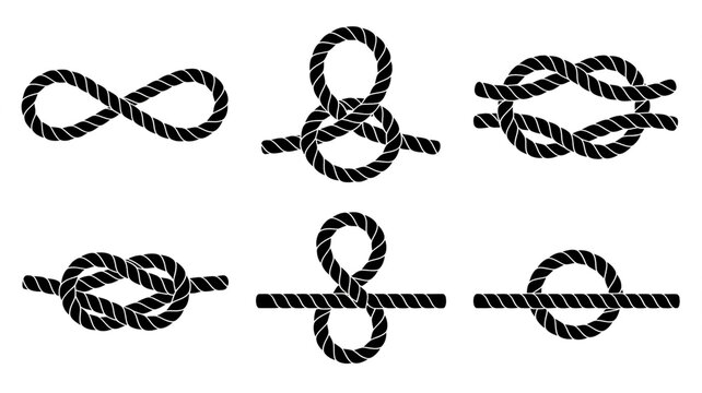 Six black rope knot silhouettes on white background image