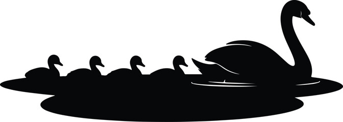 Silhouette mother swan with cygnets swimming in water vector design © Tamjida Alam