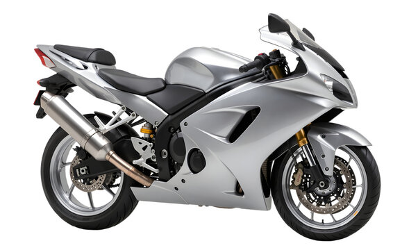  silver Suzuki Hayabusa hyperbike perfectly isolated on a pure white background studio lighting ultra sharp focus high resolution detailed bodywork chrome accents and wheels clean cutout style.