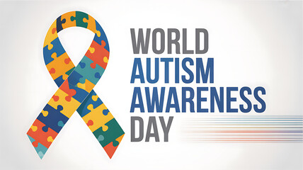 Obraz premium World Autism Awareness Day typography with puzzle ribbon, colorful autism spectrum symbol, healthcare support and neurodiversity concept