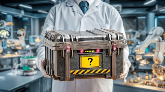 Sealed Mystery Capsule with Holographic Locks in Modern Laboratory