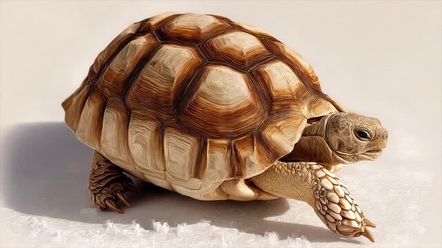 A detailed image of a tortoise with a textured shell, walking on a blurred surface