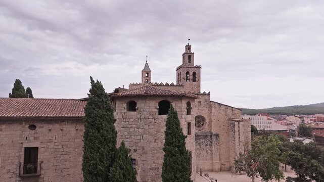 Aerial view of san cugat del valles monastery in barcelona