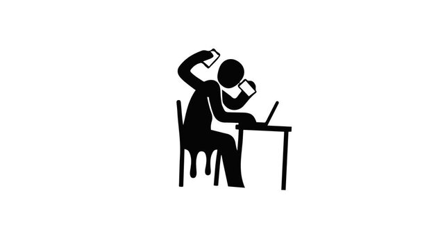 Silhouette of stress, burnout, work, overload, frustration showing exhausted worker at desk. Concept of pressure, deadline anxiety and mental fatigue.