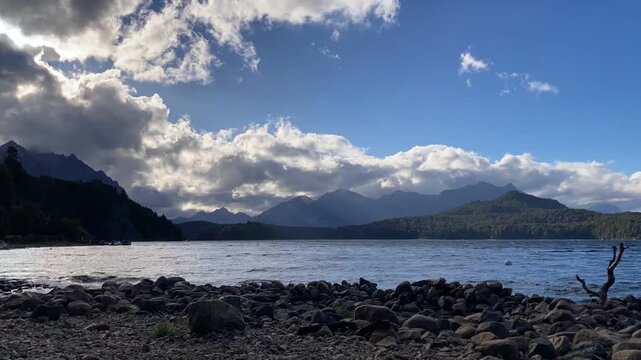 timelapse of clouds at Perito Moreno lake near Bariloche, nahuel huapi national park, patagonia, argentina