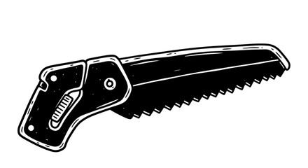 Obraz premium Black and white line art illustration of a folding hand saw