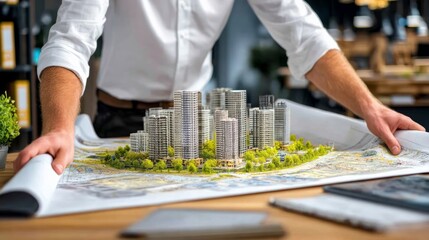 Fototapeta premium Architectural Model Unveiling of a Scale City Building Design