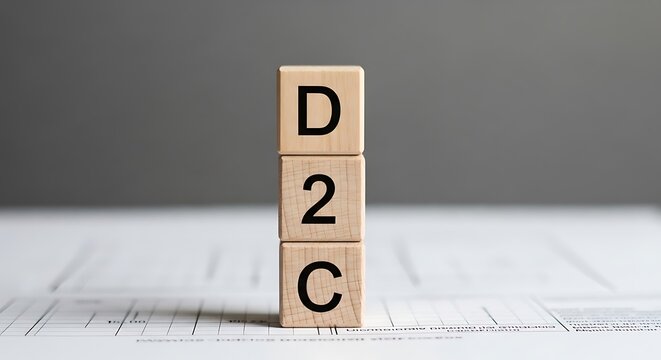 D2c acronym on wooden blocks for direct-to-consumer business model concept, marketing strategy, supply chain