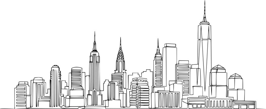 Modern cityscape continuous one line vector drawing
