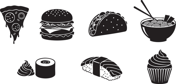 Assorted desserts and savory foods illustration
