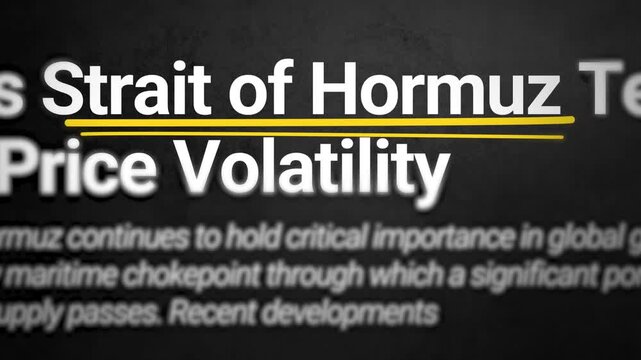 Exploring the Strait of Hormuz's Role in Global Economy concept 4k animation typography on grunge texture.