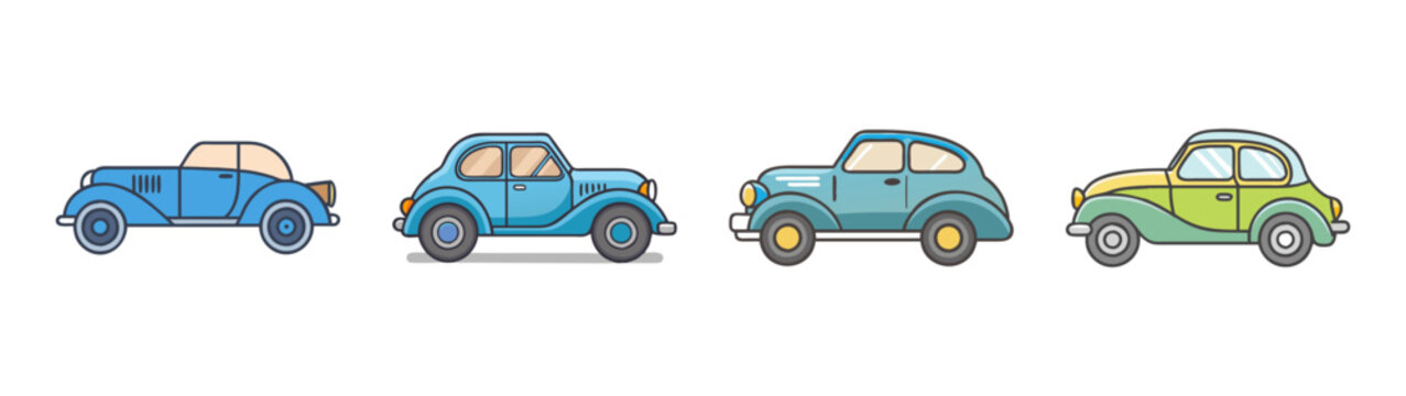 Cartoon vintage car illustration set vector design for kids and design resources collection