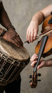 Hands rhythmically beat a traditional drum