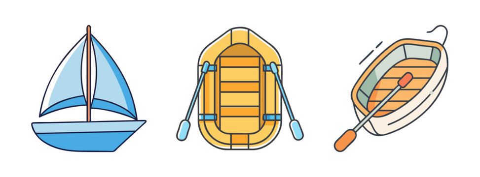Boats sailing boat row boat and dinghy vector illustration for water transport and recreation theme
