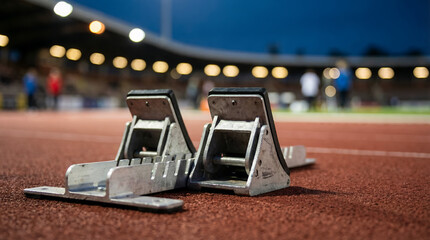 Starting blocks on a track field.