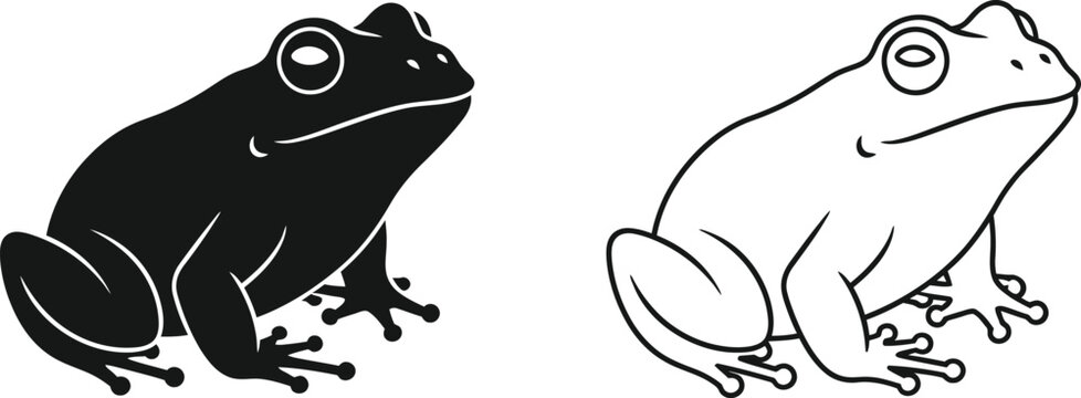 Black and White Frog Icon Set Vector