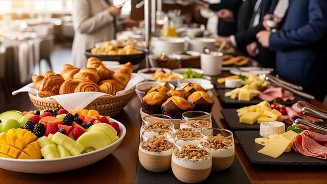 Attendees enjoy informal meeting with food and beverages present