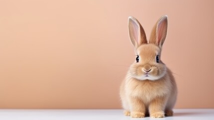 Obraz premium cute animal pet rabbit or bunny brown color smiling and laughing isolated with copy space for easter background, rabbit, animal, pet, cute, fur, ear, mammal, background, celebration, generate by AI