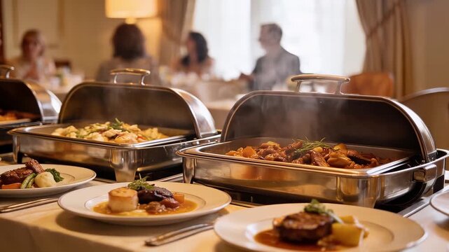 Flickering heat and subdued light craft intimate restaurant atmosphere