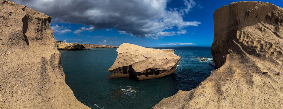 Natural volcanic rock formation and ocean landscape near San Miguel de Tajao, Tenerife