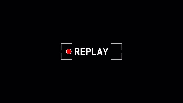 Replay Sign Icon Animation with Blinking Red Button for Live Streaming and Sports Broadcast on Alpha Channel transparent background alpha channel