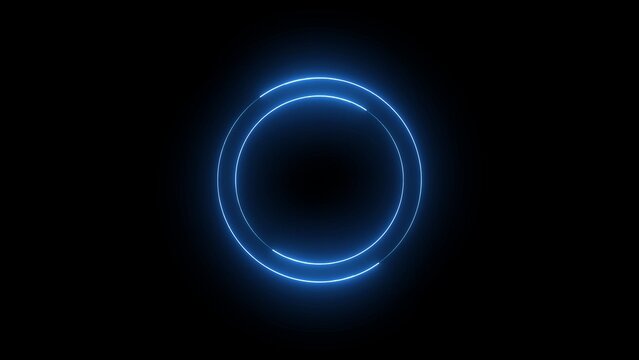 Glowing blue neon circle on black background blue glow glowing ring light effect