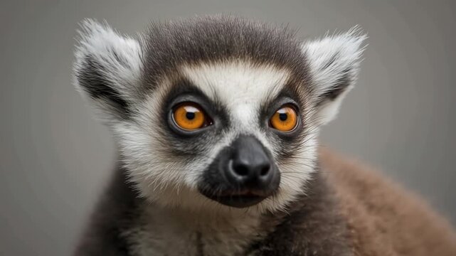 Ring tailed lemur close up portrait with vivid orange eye primate animal portrait amber curious