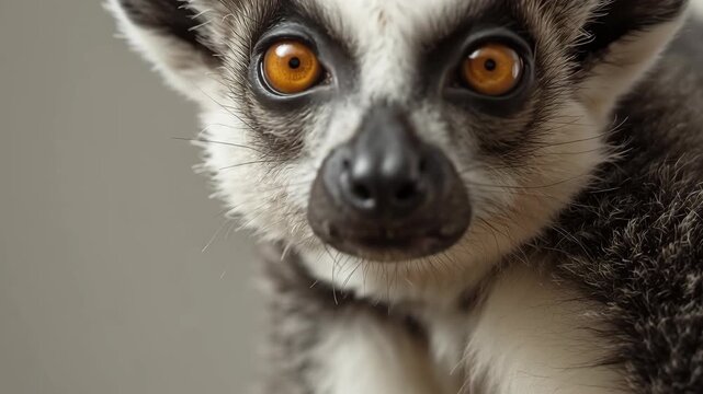 Ring tailed lemur portrait close up primate wildlife animal with vivid amber bright orange eyes
