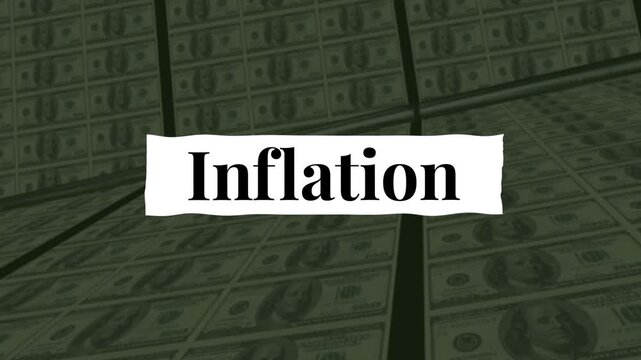 Inflation title with printing dollar bills background animation