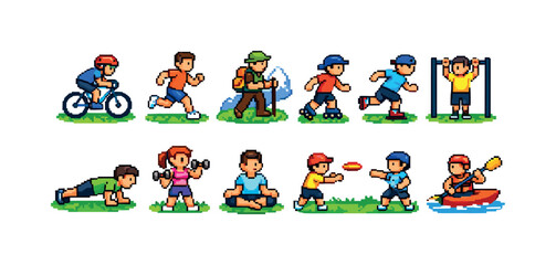 Fototapeta premium Pixel Art People Doing Activities