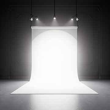 Spacious professional photo studio with large white backdrop and lighting industrial design fashion concept generative ai studio backdrop backdrop studio background light floor empty abstract wall mod
