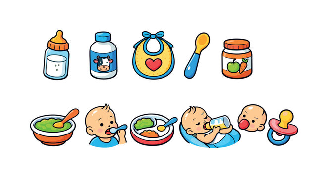Baby Feeding And Care Icons