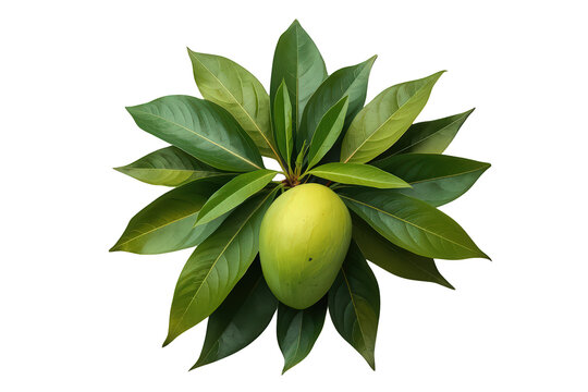 Canistel egg fruit on natural green leaves, tropical tree plant growing, healthy organic food, transparent background