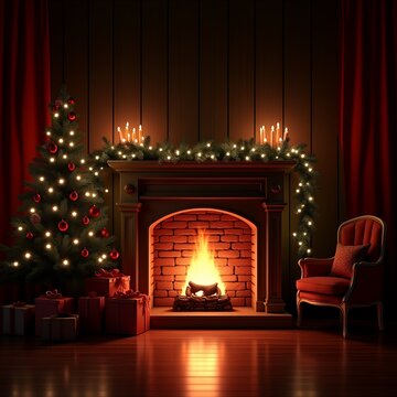 Beautiful christmas themed photo zone with fireplace and fir decor studio backdrop backdrop studio background light floor empty abstract wall modern design gradient product interior