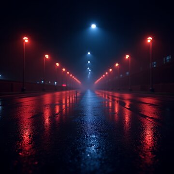 Wet asphalt night view neon reflection on the concrete floor night empty stage dark abstract background dark street night city after rain wet surface blurred background night bokeh studio backdrop bac