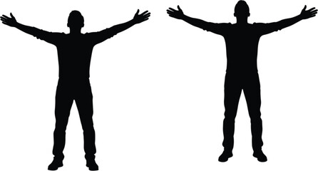Silhouette of successful man standing with arms wide open celebrating victory achievement and freedom isolated flat vector illustration © MSTNUR