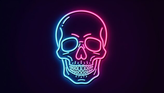 Neon Skull: A captivating digital depiction of a neon-lit skull, glowing with vibrant hues. A striking visual representing the transience of life.