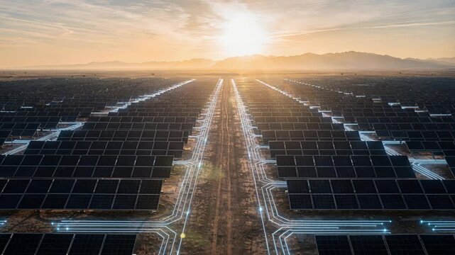 Early light highlights extensive solar route network with warm glow