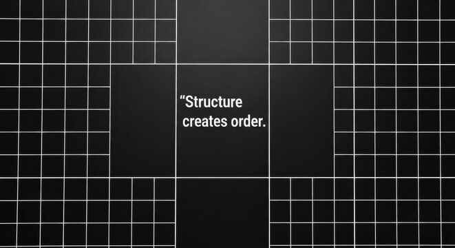 Grid structure quote text on black background