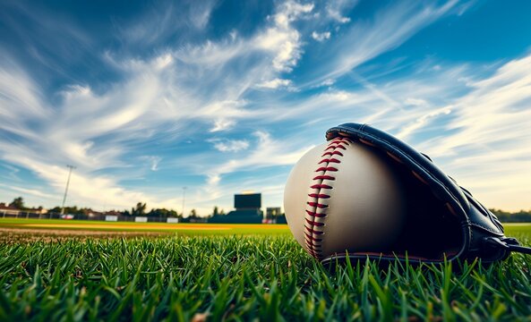 Baseball and glove baseball field baseball game field stadium play competition green grass team sport arena leisure 